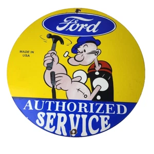 Oldtimer Ford Schild - Porzellan Automobile Popeye Authorized Gas Pump Sign - Bild 1 von 15