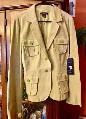 Chaqueta Blazer Mujer XL Verde Lima Karen Kane Pintado Desierto Gamuza Cuero Foto 1 de 4