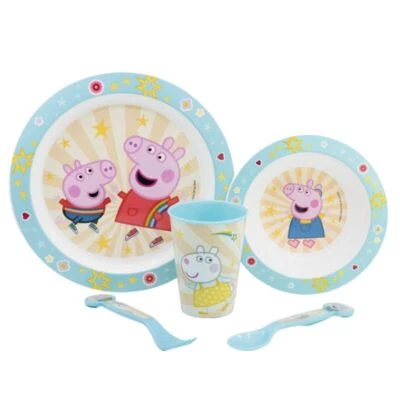 Peppa Wutz Kinder Geschirr-Set 5 teilig Becher Teller Schüssel Besteck - Bild 1 von 4