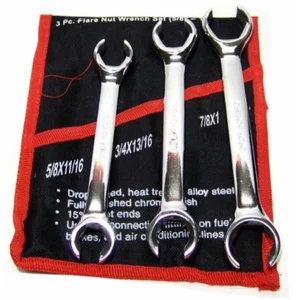 3 pc Flare Nut Wrench Set SAE 5/8 11/16 3/4 13/16 7/8 1in Open End Wrench - Picture 1 of 3
