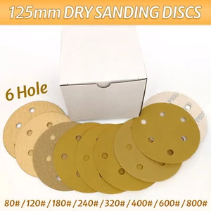 125mm Dry Sanding Discs 6 Hole Hook & Loop Sandpaper Pads Orbital 80-800 Grit - Picture 1 of 5