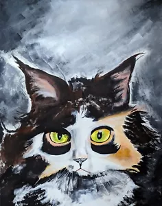 Cat Painting Collectible Calico Abstract Storm Contemporary Art Samantha McLean - Picture 1 of 1