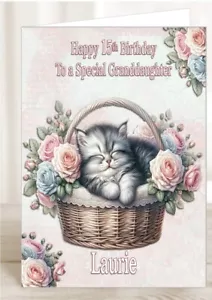 Personalisierte Geburtstagskarte Katze Enkelin Tochter Schwester Nichte Mama Freundin - Bild 1 von 2