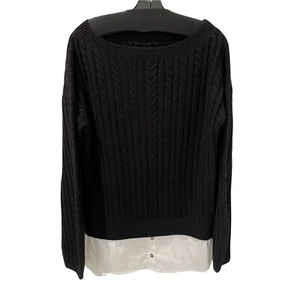 Caroline Constas Off the Shoulder Sweater Sz M Black Gloria Cable Knit Shirttail - Picture 1 of 12