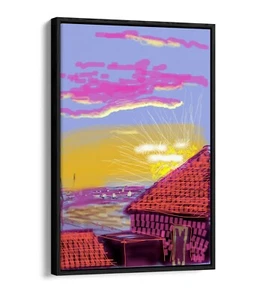 HOCKNEY STYLE 9-DEEP FLOATER/FLOAT EFFECT FRAMED CANVAS ART PRINT-SUNSET/RISE - Picture 1 of 12