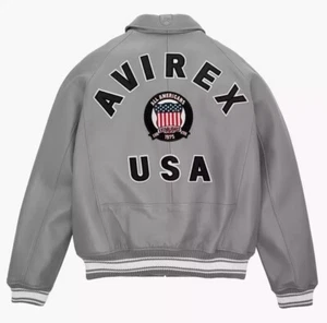 Chaqueta de cuero gris cuero de vaca genuino Avirex USA American Bomber Flight para hombre - Imagen 1 de 3