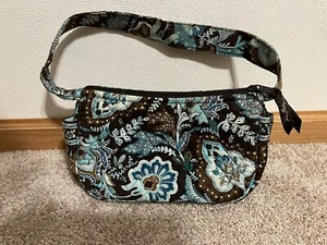 Vera Bradley Small Hobo Shoulder Bag Purse Java Blue Brown Retired - Picture 1 of 8