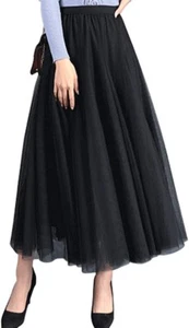 Women Pleated Layered Tutu Skirt Ladies Elegant Flowy Long Skirts Bridesmaid Wed - Picture 1 of 6