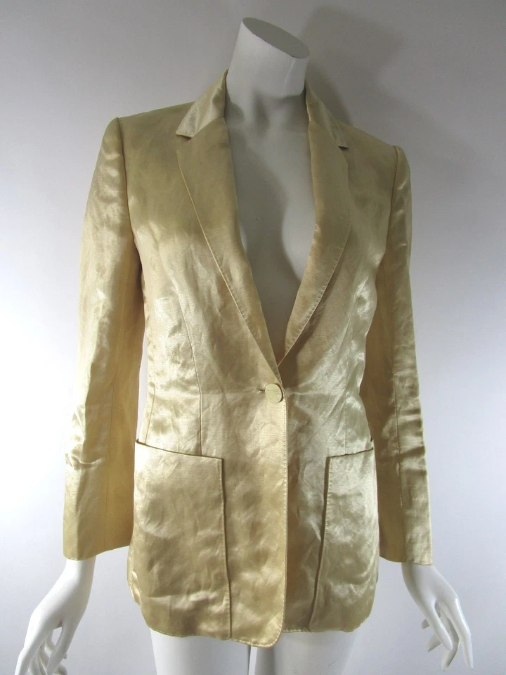 RALPH LAUREN 系列意大利制造金色金属亚麻混纺西装外套 4 码 — 第 1/4 张图片