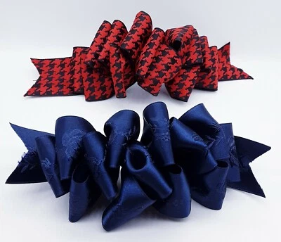 Vintage 90s Oversized Big Hair Bow Ribbon Clip Blue Red & Black 2 hair barrette - Image 1 of 4