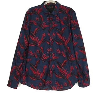 G by Guess Hawaiian Shirt Mens XXL Blue-Red Button Up Long Sleeve Floral - Picture 1 of 13
