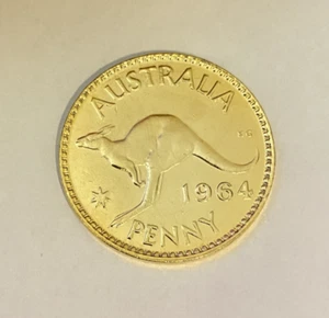 1964 AUSTRALIAN PENNY Gold Plated collectable V0435 - Picture 1 of 3