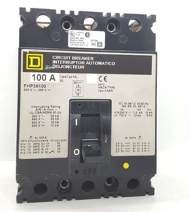 SQUARE D FHP36100 100 AMPS 3POLE CIRCUIT BREAKER 600V 250V / TESTED OK - Picture 1 of 8