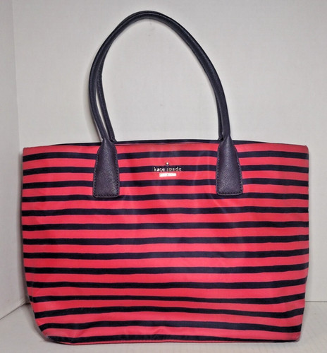 Borsa tote KATE SPADE Catie classica nylon righe rosse e blu modello: PXRU5385