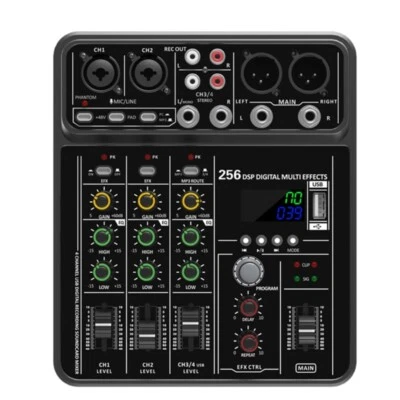 Studio 4Channel Audios Mixer 48VPhantom Power for Home Recording System - Image 1 of 4