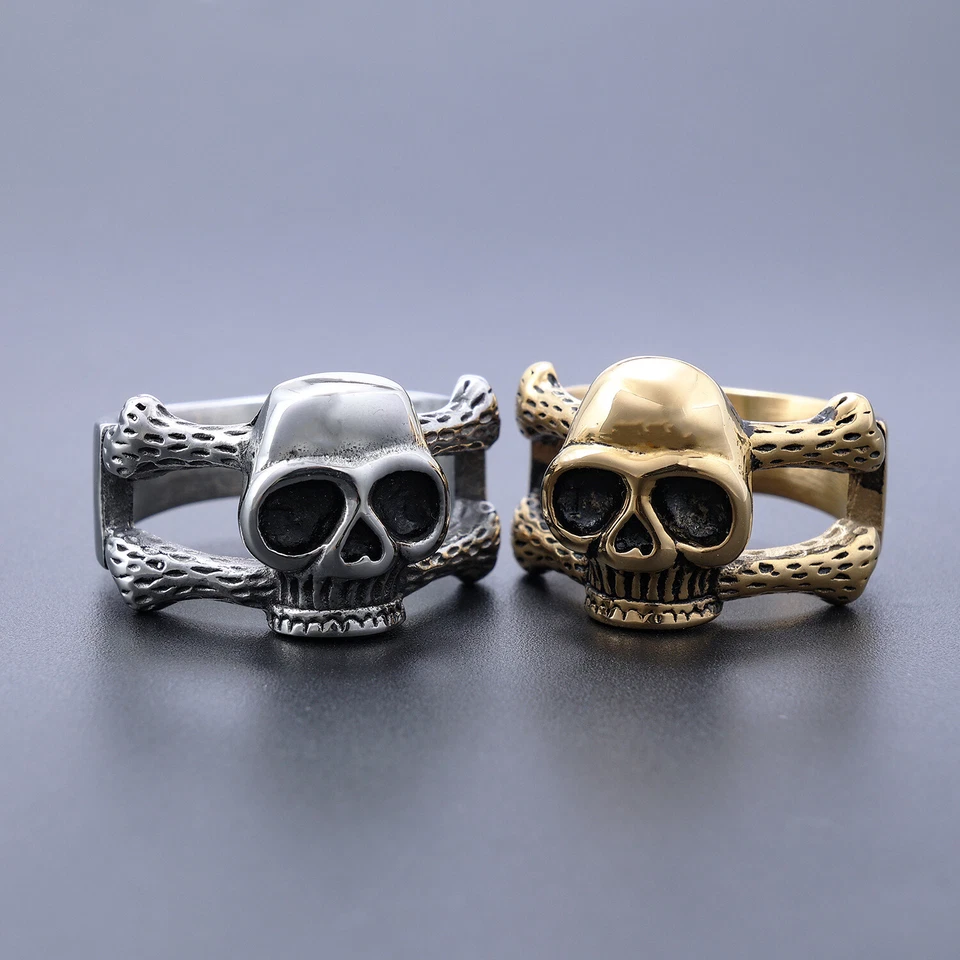 Stainless Steel Simple Ring Bone Skull Ring Couple Ring Hip Hop Vintage Polish - Image 1 of 1