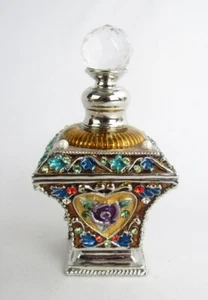 Botella de perfume de metal plateado estrás esmalte cristal DZ firmada de colección - Imagen 1 de 6