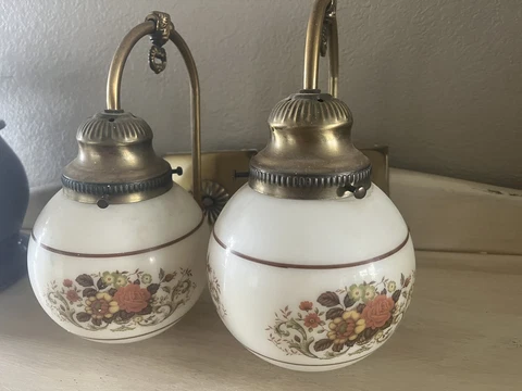 Pair of Antique Globe Lights With Autumn Flower Design Cover