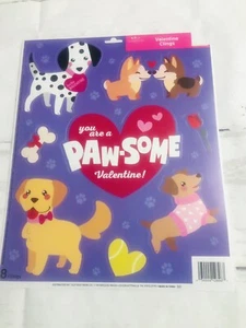 Valentine's Day Window Clings CUTE DOGS Paw-Some Valentine - Picture 1 of 2