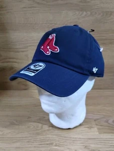 Boston Red Sox Hat Cap Strap Back Blue 47 Brand Clean Up Cotton Casual Dad - Picture 1 of 9