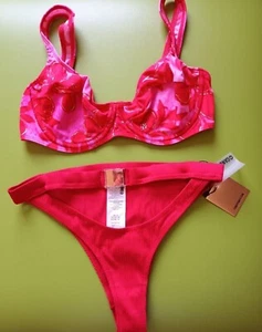 Conjunto de calzoncillos de bikini con aros florales/liso mezcla roja Seaspray/Candypants Reino Unido 8/12 - Imagen 1 de 6