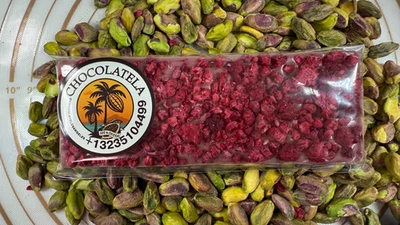 Ruby Cacao & Raspberry Dubai recipe Chocolate Pistachios filling Handcrafted bar - Image 1 of 4