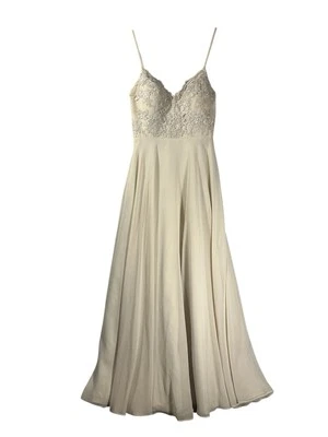 Azazie Sonya A-Line Lace Chiffon Floor Length Dress Sz A4 Champagne Bridesmaid - Image 1 of 4