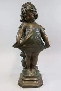Schüchternes Mädchen 59 cm patiniert Stuckfigur um 1900 (GU680) - Bild 1 von 12