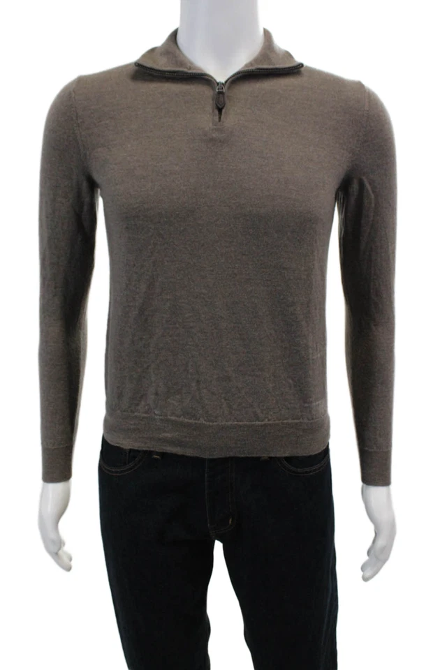 Bloomingdales The Mens Store Mens 1/2 Zip Collared Sweater Brown Size S - Image 1 of 4
