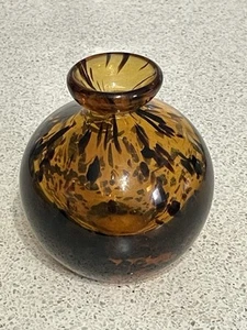 MURANO GLASS BROWN & BLACK TORTOISESHELL PATTERN SPHERICAL BUD VASE ITALY - Picture 1 of 7