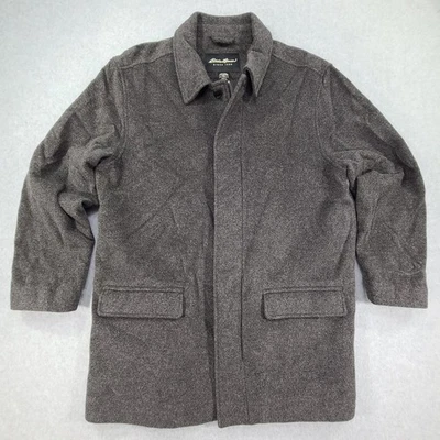 Eddie Bauer Over Coat Mens L Heavy Gray Wool Cashmere Nylon Blend Button Zip - Image 1 of 4