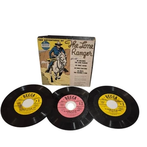 3 Decca Pic Sleeve 45 RPM Adventures Of The Lone Ranger He Finds Silver Vintage - Picture 1 of 5