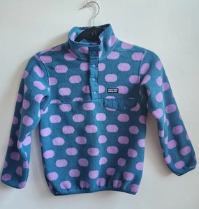 Patagonia Pullover Youth Small 7-8 Blue Purple Synchilla Snap-T Fleece Dots - Picture 1 of 4