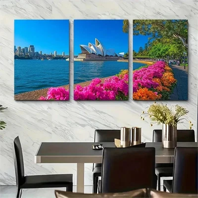 3pcs A Scenic View of the Sydney Opera House Wall Art Canvas Framed 50x70cm - Image 1 of 2