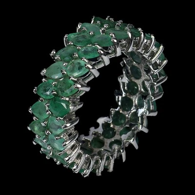 925 Sterling Silver Ring Pear Emerald Natural Gemstone Jewelry Size 8 - Image 1 of 4