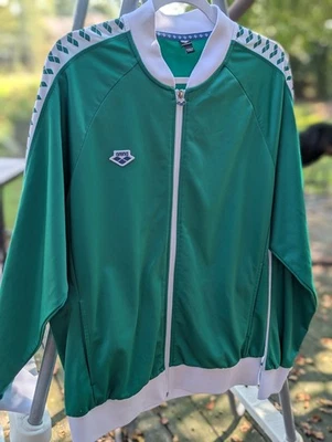 Chaqueta Arena Track Vintage Verde Blanco Cinta Logo Cremallera Talla Grande Retro Años 80 90 Foto 1 de 4