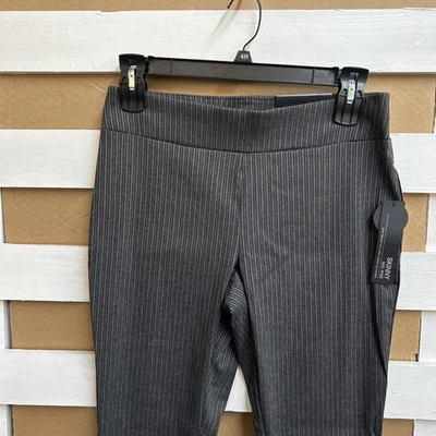 Calça Apt 9 feminina listrada cintura média tamanho 10 preta elástica skinny vestido escritório - Imagem 1 de 4