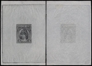 LIBERIA-1895-3c Liberty, large die proof in black on thin bond Scott # 94P1 VF - Picture 1 of 3
