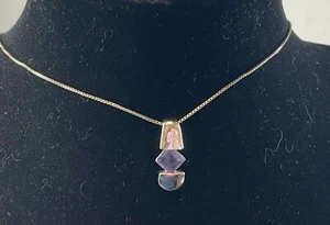 Modern Geometric Tanzanite Pendant Necklace – Sterling Silver, 18" Chain - Picture 1 of 3