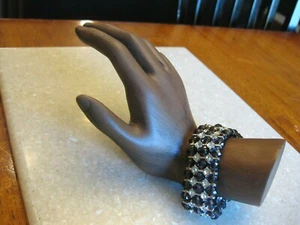 Faceted Amethyst Glass Beads & Rhinestone Accents Stretch Bracelet / FREE SHIP - Picture 1 of 5