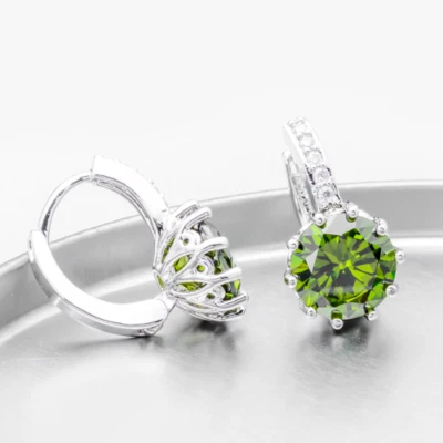 Lab Created Round Green Peridot Diamond Drop Earring White Gold Plated - Image 1 of 4