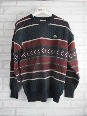 Chemise Lacoste Vintage mens jumper sweater red blue green white stripe 18 wool - image 1 of 4