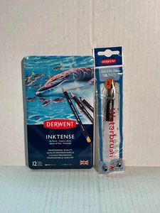 Derwent Inktense Pencils, 4mm Core, Metal Tin - 12 Count and Water Brush Pen - Picture 1 of 3