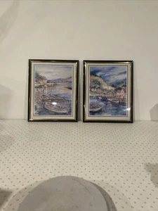 2-Boating Lake Scenes 8'x10' MYLAR FRAMED ART General Wall Hanging Art W/ Glass - Picture 1 of 5