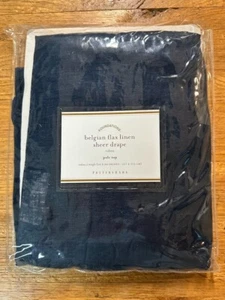 POTTERY BARN 1 Panel 100% BELGISCHER FLACHS Leinen durchsichtig Drapierung marineblau 50 x 84 Neu/Neu in Verpackung - Bild 1 von 4