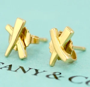 Tiffany & Co. Kiss Cross X Stud Earrings 18K Yellow Gold Picasso Auth w/BOX #28 - Picture 1 of 6