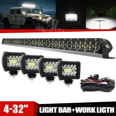 Barra de luz LED doble fila 32"" + cápsulas de 4"" + cable para Hummer H1 H2 H3 Humvee AM General Foto 1 de 4