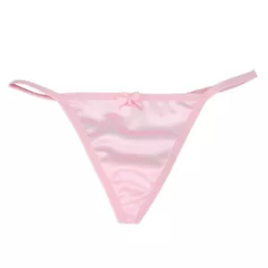 Women Sexy Panties G-string Satin Thong Low Waist Pearl Bowknot Briefs Underwear - Picture 1 of 8