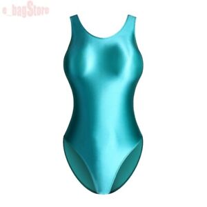 Women Swimwear Satin Gloss Shiny Bodysuit One Piece Swimsuit Bathing Leotard 3XL