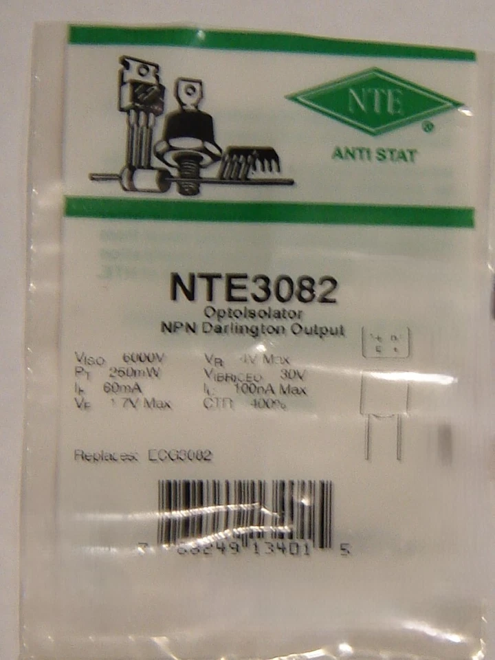 (2) NTE3082 Optoisolator NPN Darlington Output 6000 V CTR = 400 % - Image 1 of 2